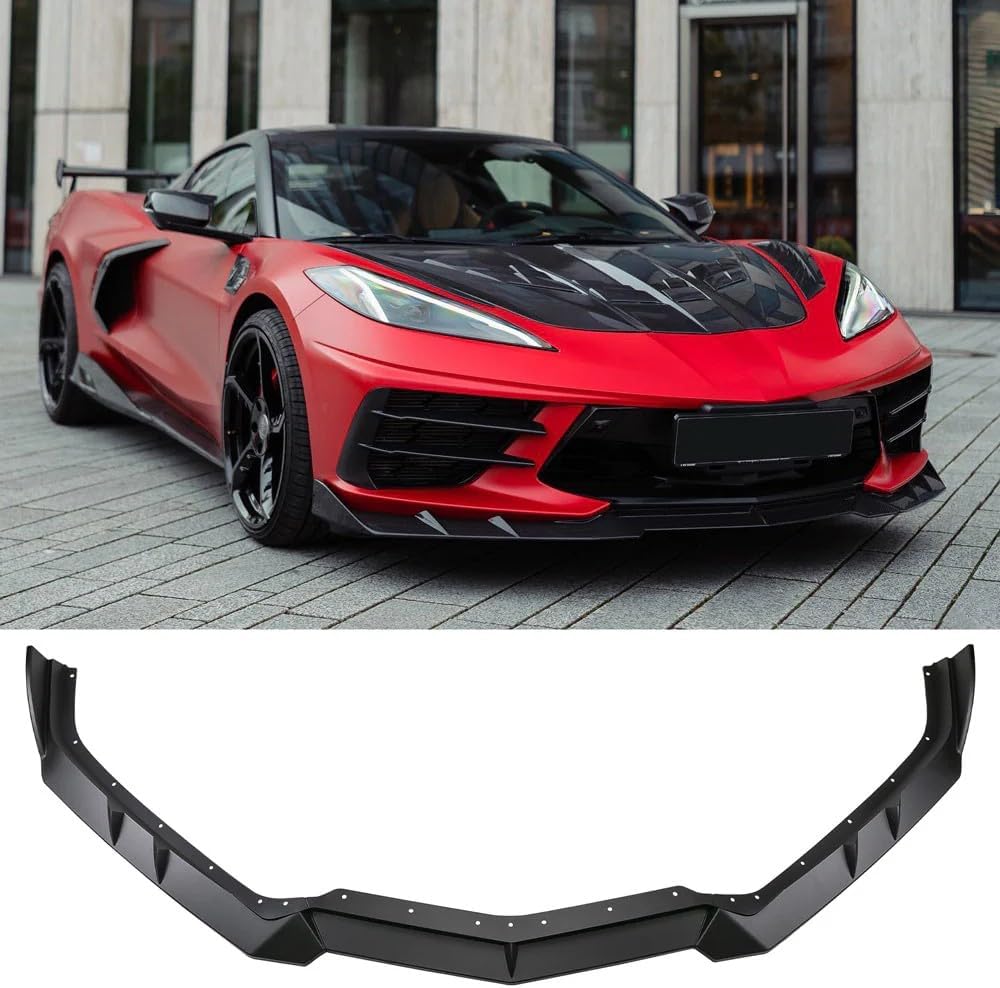 Front Bumper Lip Splitter Spoiler Compatible with 2020-2026 Chevy Corvette C8, 3PCS Bumper Air Dam Lower Chin Splitter Protection (Gloss Black)
