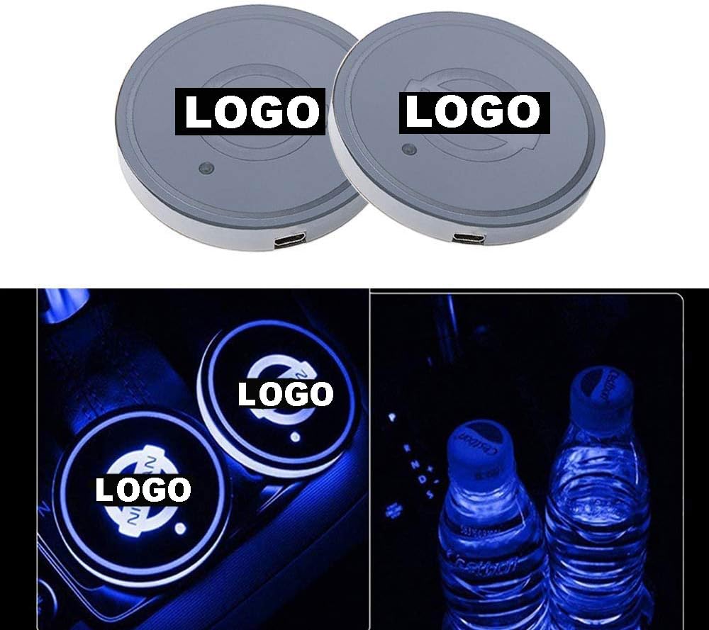 YOJOHUA 2.75 Inch 2pcs LED Car Cup Holder Lights for Nissan Accessories, 7 Colors Changing USB Charging Mat Luminescent Cup Pad, LED Interior Atmosphere Lamp