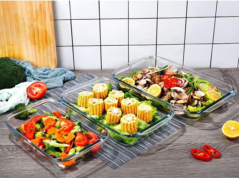 耐熱皿セット 透明なガラスベーキングディッシュオーブンのセーフなキャセロールベーキング料理、長方形のキャセロールの皿の長方形ベーキン