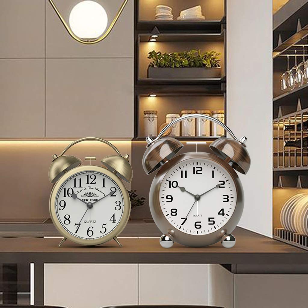 Despertador Reloj despertador silencioso para estudiantes para niños Reloj de cabecera de material metálico Tonos de llamada grandes Adecuado para personas que duermen mucho Relojes pequeños (A)