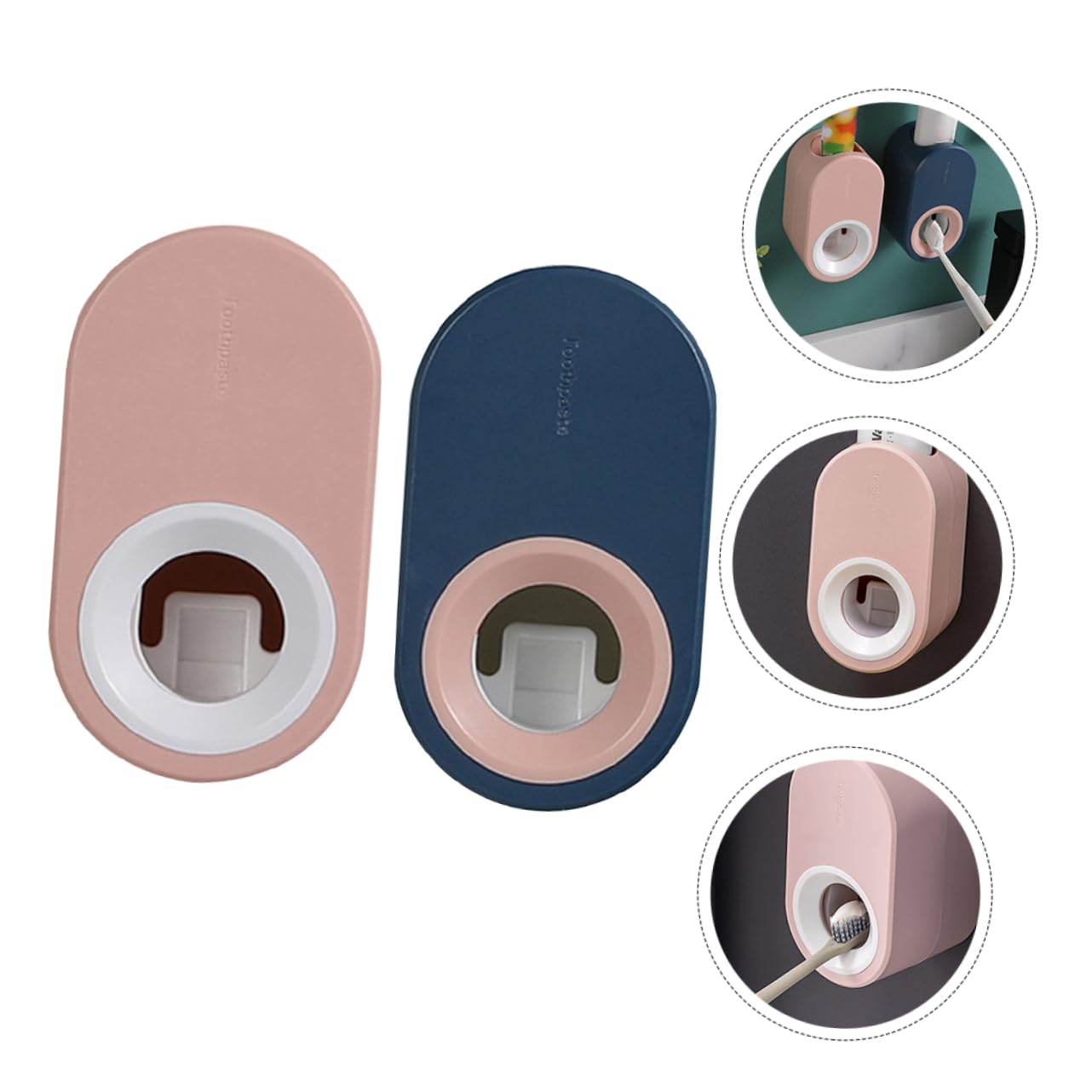 Ciieeo Othpaste Dispenser for Bathroom 2pcs Set Anti-Slip Base Wall Mount Automatic Squeezer Blue Pink