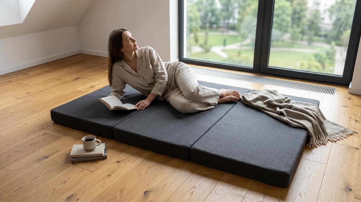 Odolplusz Matelas pliable en mousse avec housse 120 x 200 x 10 cm | Matelas pour camping, matelas de voyage, matelas d'invités, pliable, matelas de sol