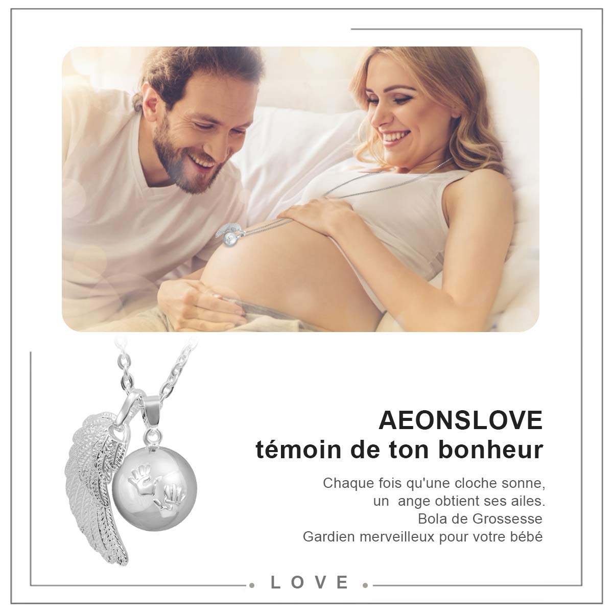 AEONSLOVE Bola Klangkugel Kette Babyfuss Schwangerschaft, Engel Anrufer Halskette Engels Flügel Handabdruck Fußabdrücke Anhänger Lange Ketten Schmuck Geschenk für Schwangere Damen Frau Mutter
