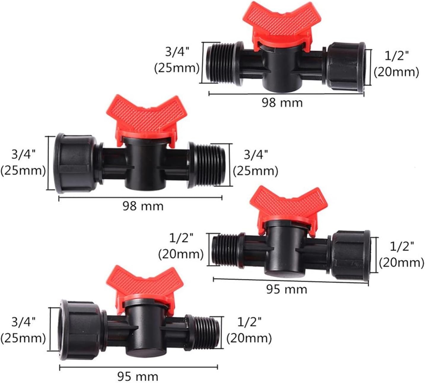 Hose Connector Adapter 1/2” 3/4” Female Micro Ball Water Valve Garden Water Connector Drip Valve Hose Switch Water Controller/Red