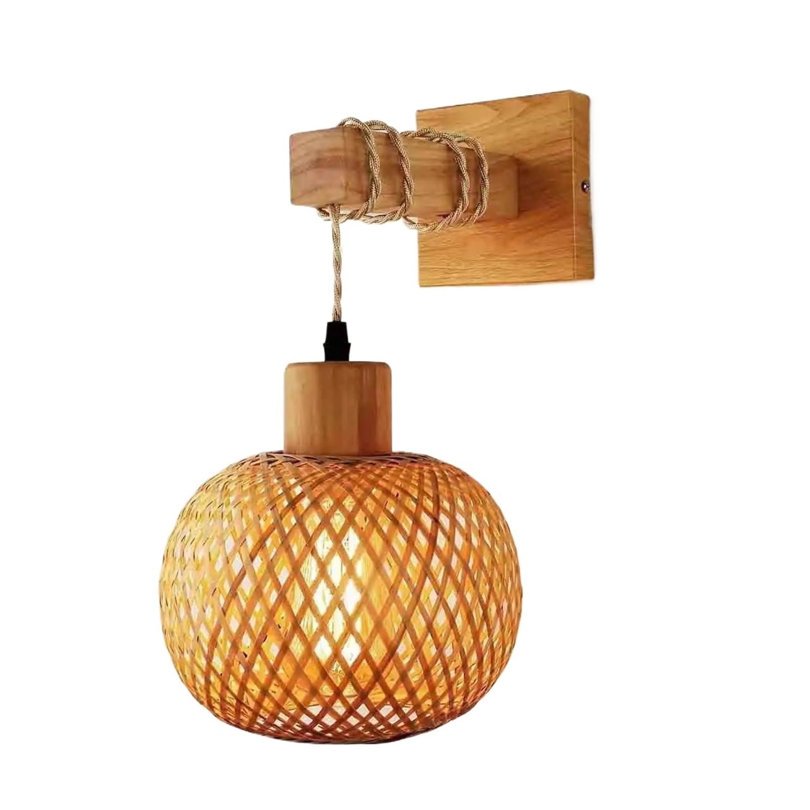 KOESRXNQW Bamboo Lantern Wall Lamp Natural Rattan Wicker E27 Chandeliers Hand-Woven Room Decor Lampshades Light Fixtures Flexible Adjustment