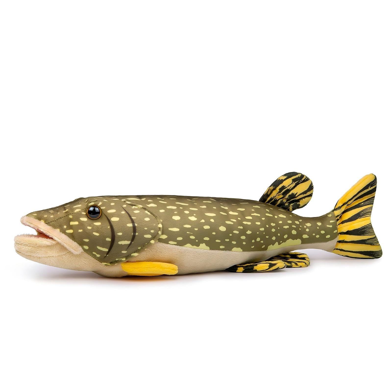Wonder Sprout Cuddly Toy Plush Toy Soft Pike Fish Yellow 45cm โ Realistic Predator Fish Stuffed Animal, Fluffy Marine Life Pillow Cushion, Great Novelty Fishing Birthday Gift for Kids & Anglers โ image 1