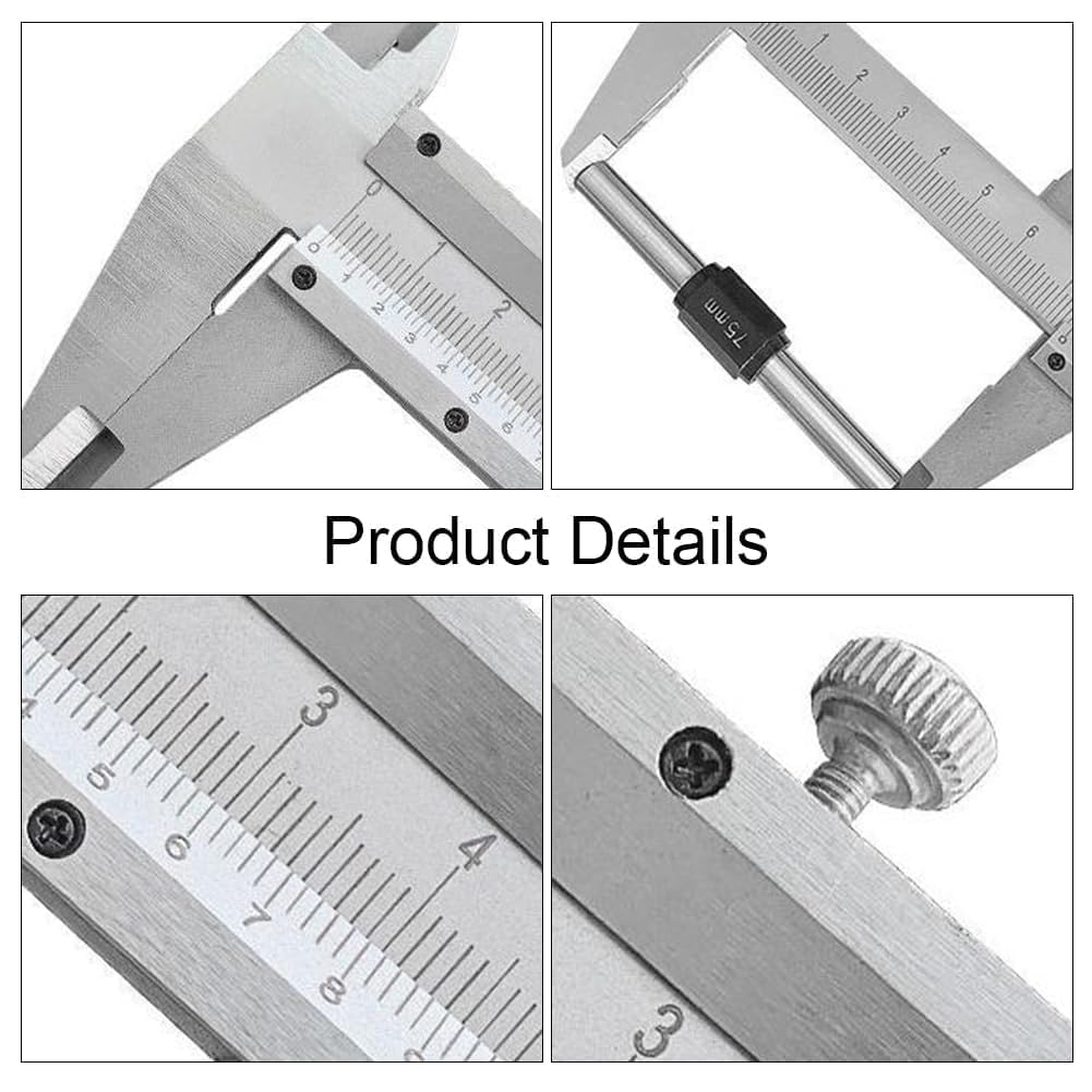 Pied a Coulisse,0-150mm Mesure Coulisse,Pieds à Coulisse Vernier,Caliper Gauge,pour les Mesures Externes,Internes,Profondeur et Pas, Acier à Haute Teneur en Carbone,Argent,0.02mm/0.001" Précision