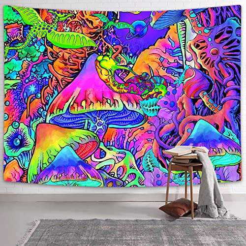Trippy Mushrooms Tapestry Psychedelic Wall Decor, Hippie Art Tapestry Wall Hanging, Fantasy Fairy Forest Dragon Snails Home Decor Wall Art Decor Boho Tapestries For Bedroom Living Room Dorm Party #TOP21