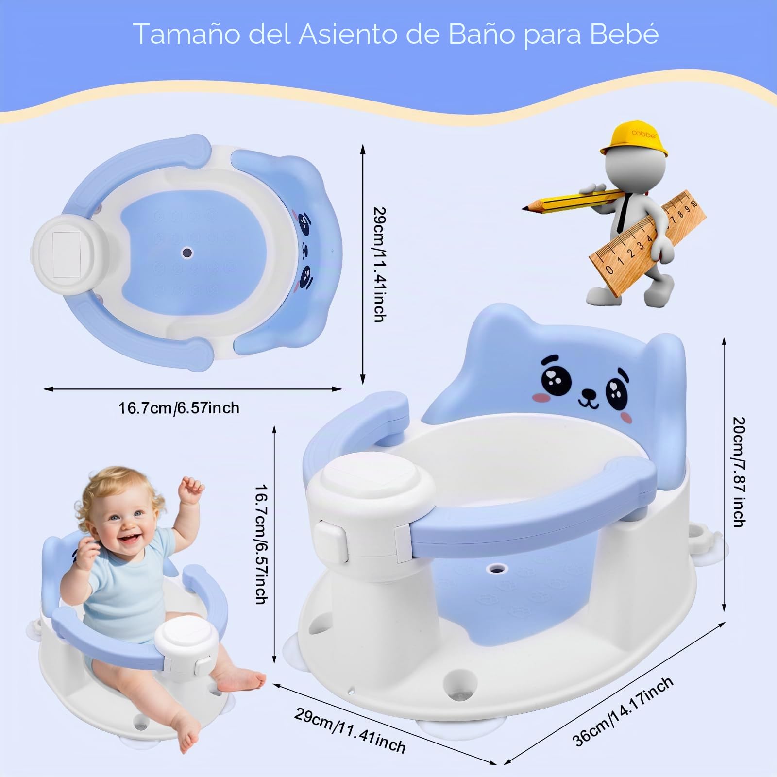 Asiento de Bañera para Bebés a Partir de 6 Meses, Silla Bañera Bebe con 4 Ventosas, Asiento Bebe Bañera para Ducha o Infantil, Regalos de Baño y Ducha para Niños Pequeños y Recién Nacidos (Azul)