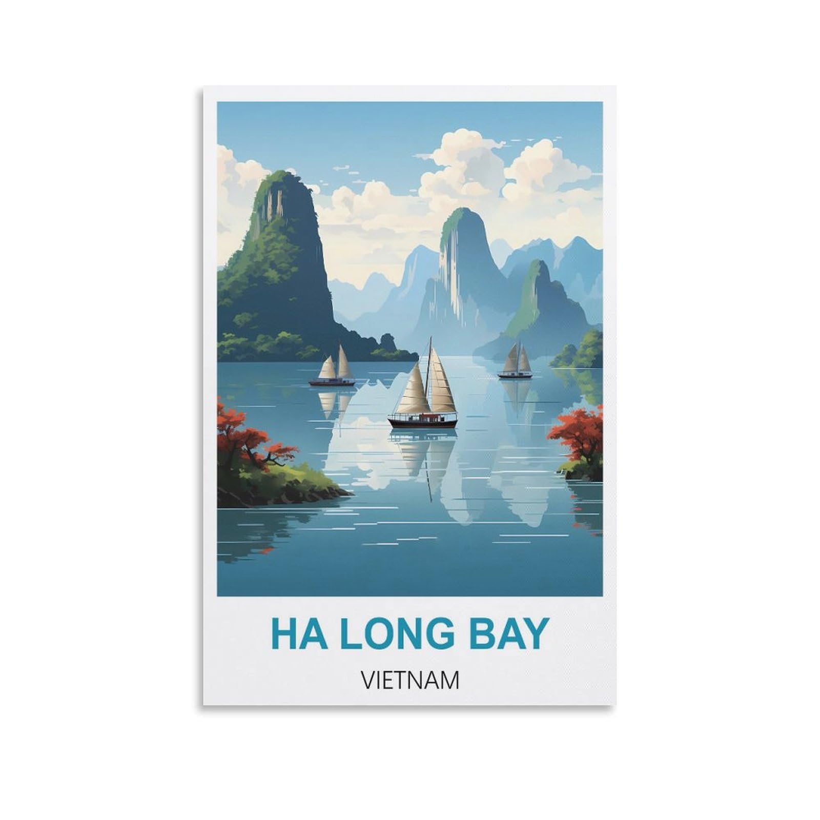 Hwjjuii Unframe-Style Ha Long Bay Vietnam Vintage Travel Posters 16X24inch(40X60cm) Canvas Wall Posters And Art Picture Print Modern Family Bedroom Decor Posters