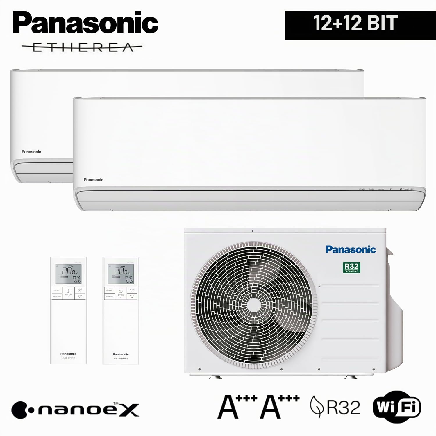 Panasonic Climatizzatore Dual Split Etherea, Due Unità Interne da 12000 Btu