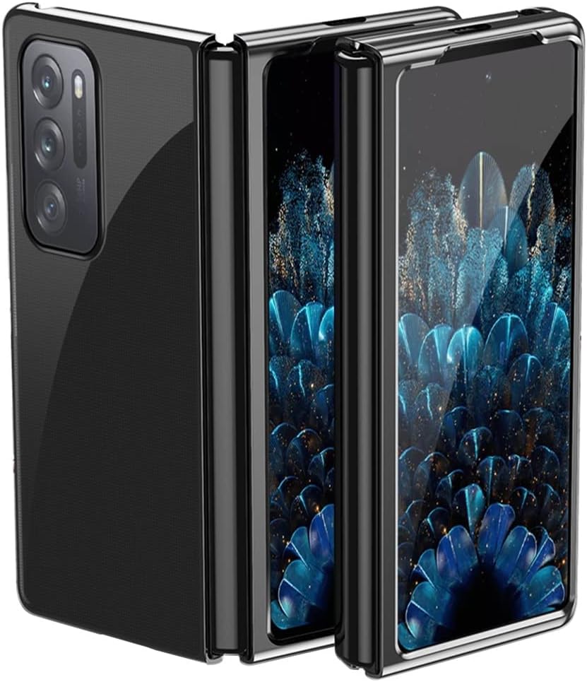 ZhuZhuLuxury Transparent Electroplating PC Full Protective Back Case Compatible with Oppo Find N (Color : Black)