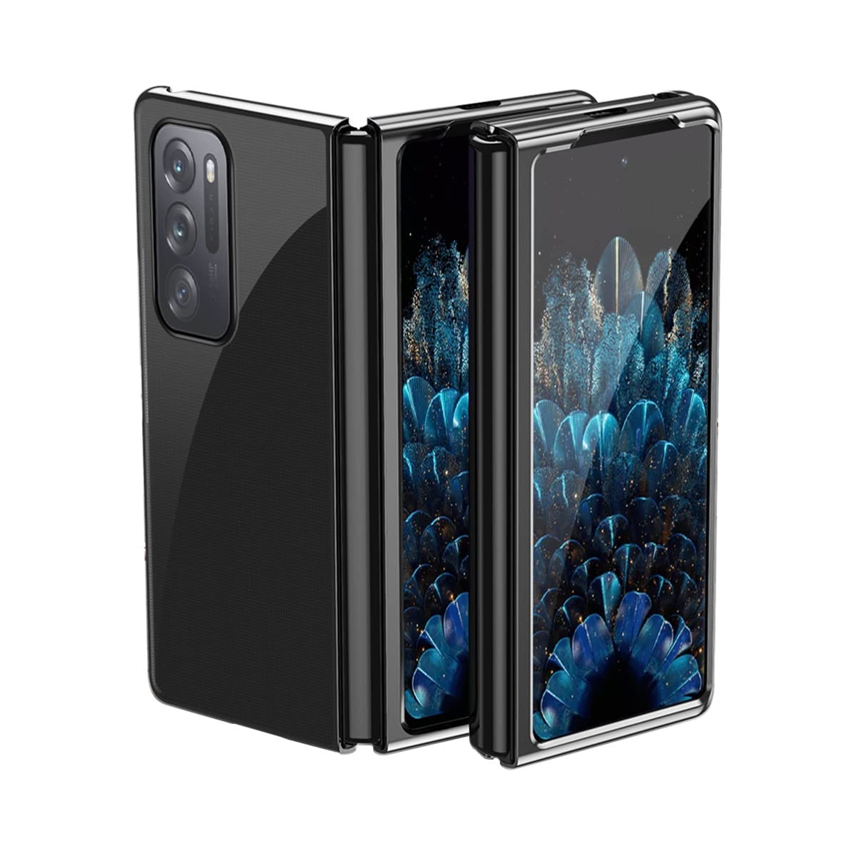 ZhuZhuLuxury Transparent Electroplating PC Full Protective Back Case Compatible with Oppo Find N (Color : Black)