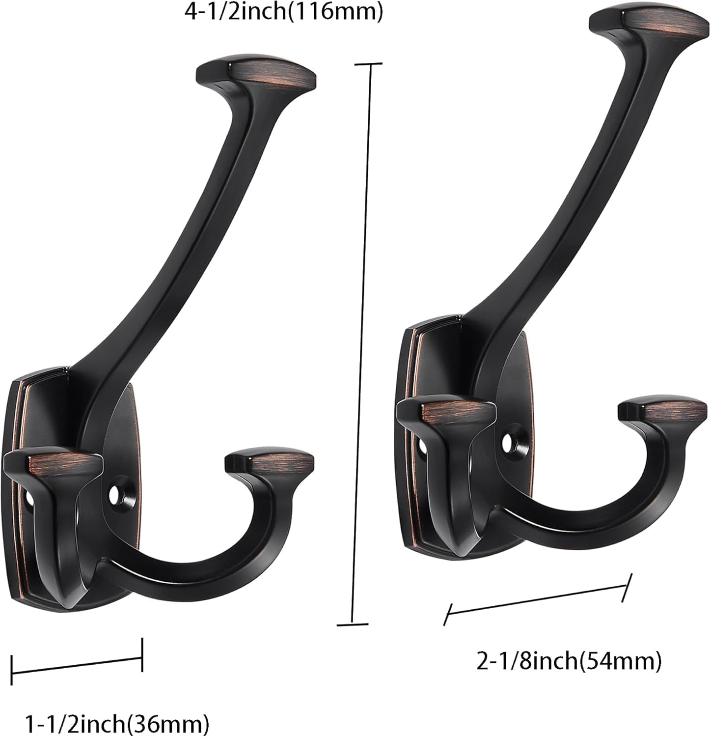 5 Pack Oil Rubbed Bronze Hooks Large Wall Mounted Solid Heavy-Duty Decorative Double-Sided Coat Hooks for Triple Coat Hook Towels Coats Robes Towels Bag Bathroom Three Prong Coat Hook