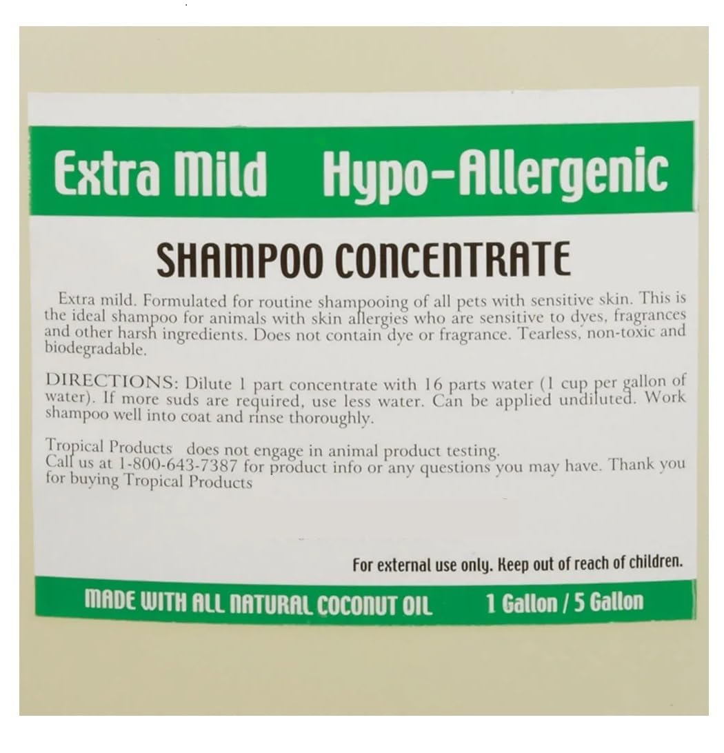 Dog and Cat Hypoallergenic More Than Just Mild Grooming Shampoo Coconut Based Concentrate (2.5 Gallon)