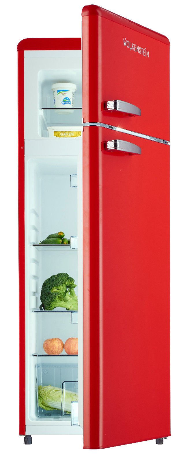 Wolkenstein Kühl-Gefrier-Kombination GK212.4RT FR | Retro | 211 Liter | 4**** Gefrier 39 Liter | LED | ROT | Energie E