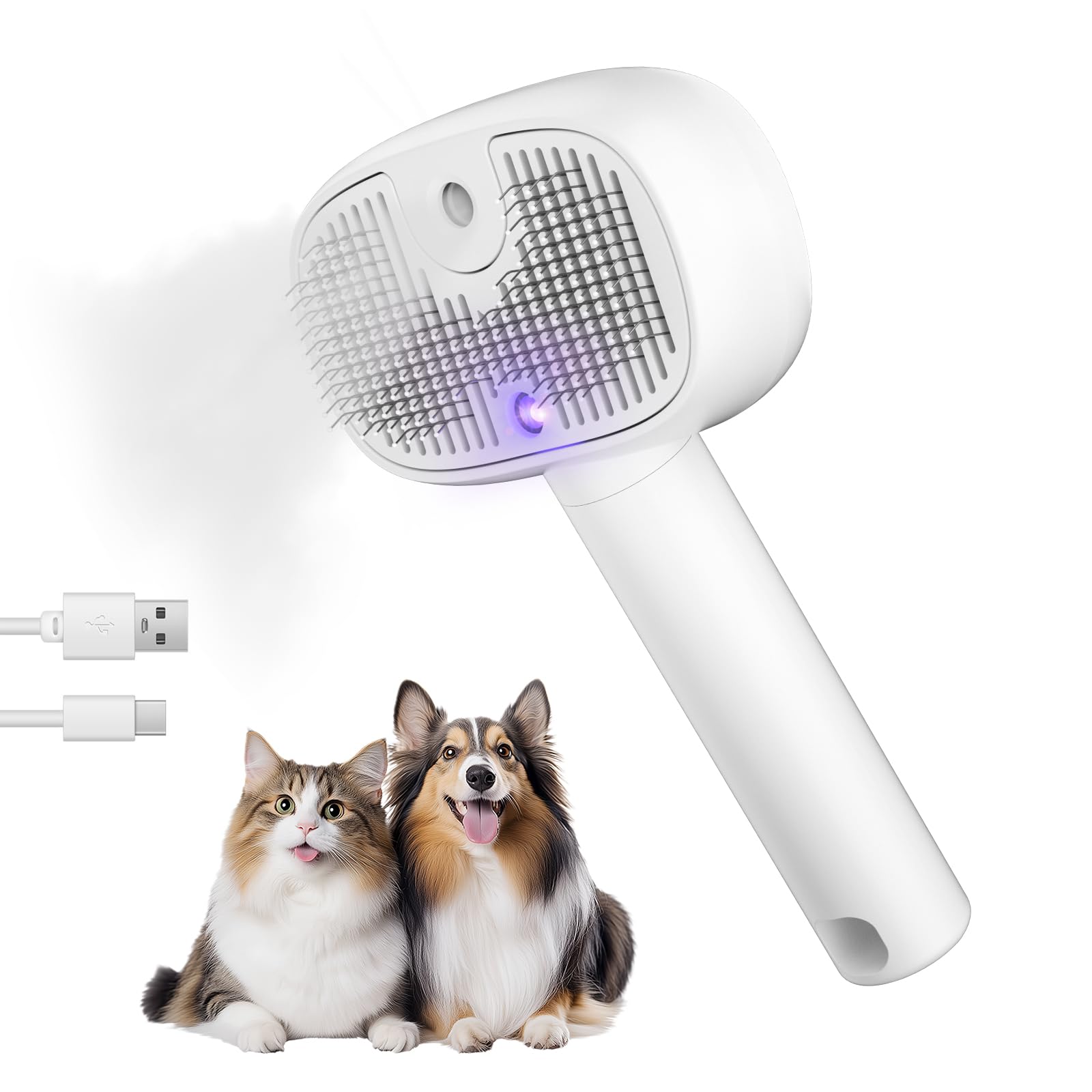 Misting Cat Brush Pet Grooming Brush Rechargeable : 3-in-1 Electric Spray, Massage & Hair Removal Comb For Dogs & Cats:Pet Supplies Pet Steam Brush Puffease Cat Steam Brush - 4