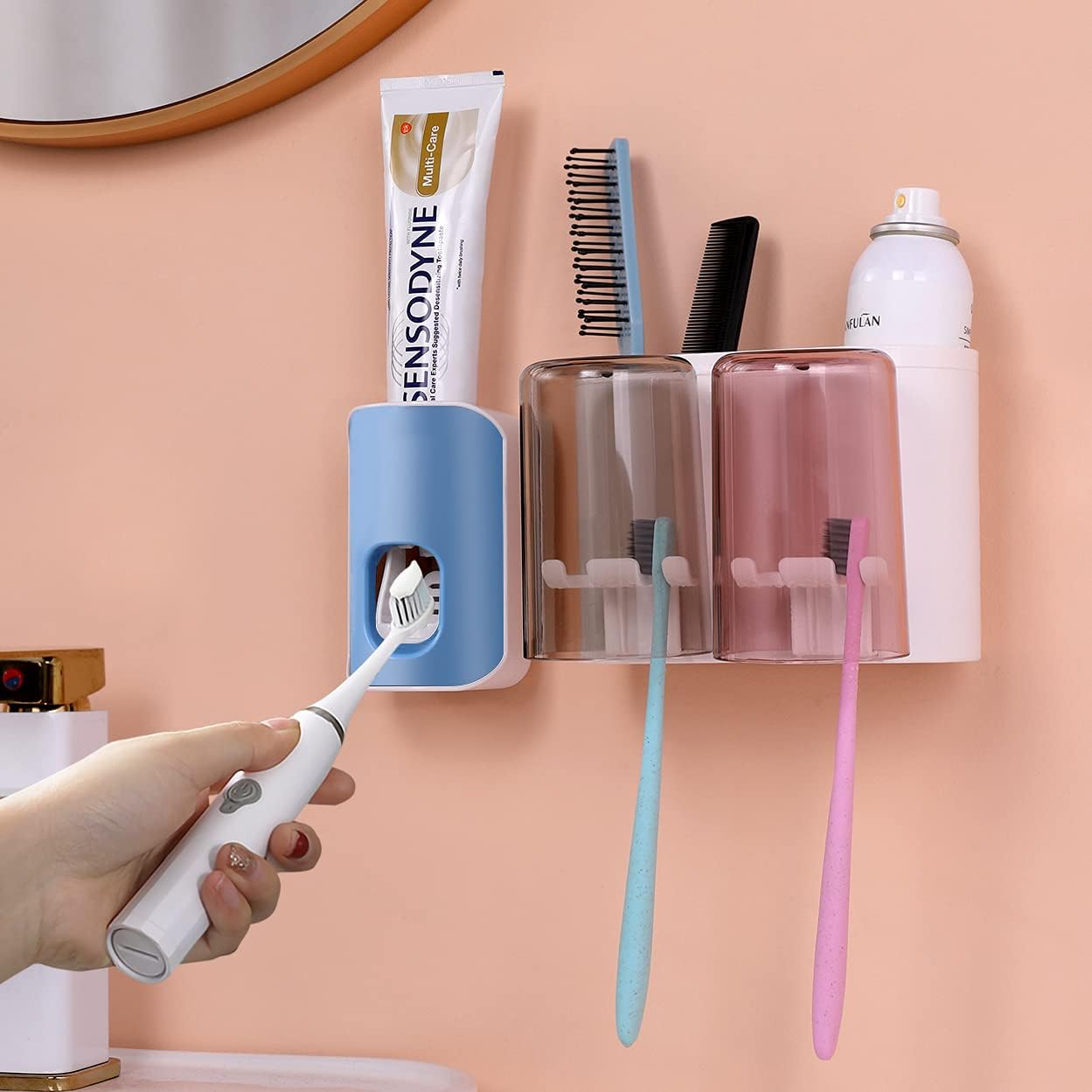 QiCheng&LYS Toothpaste Squeezer, Toothpaste Dispenser Automatic Hands Free Wall Mounted for Family Shower Bathroom(Blue)