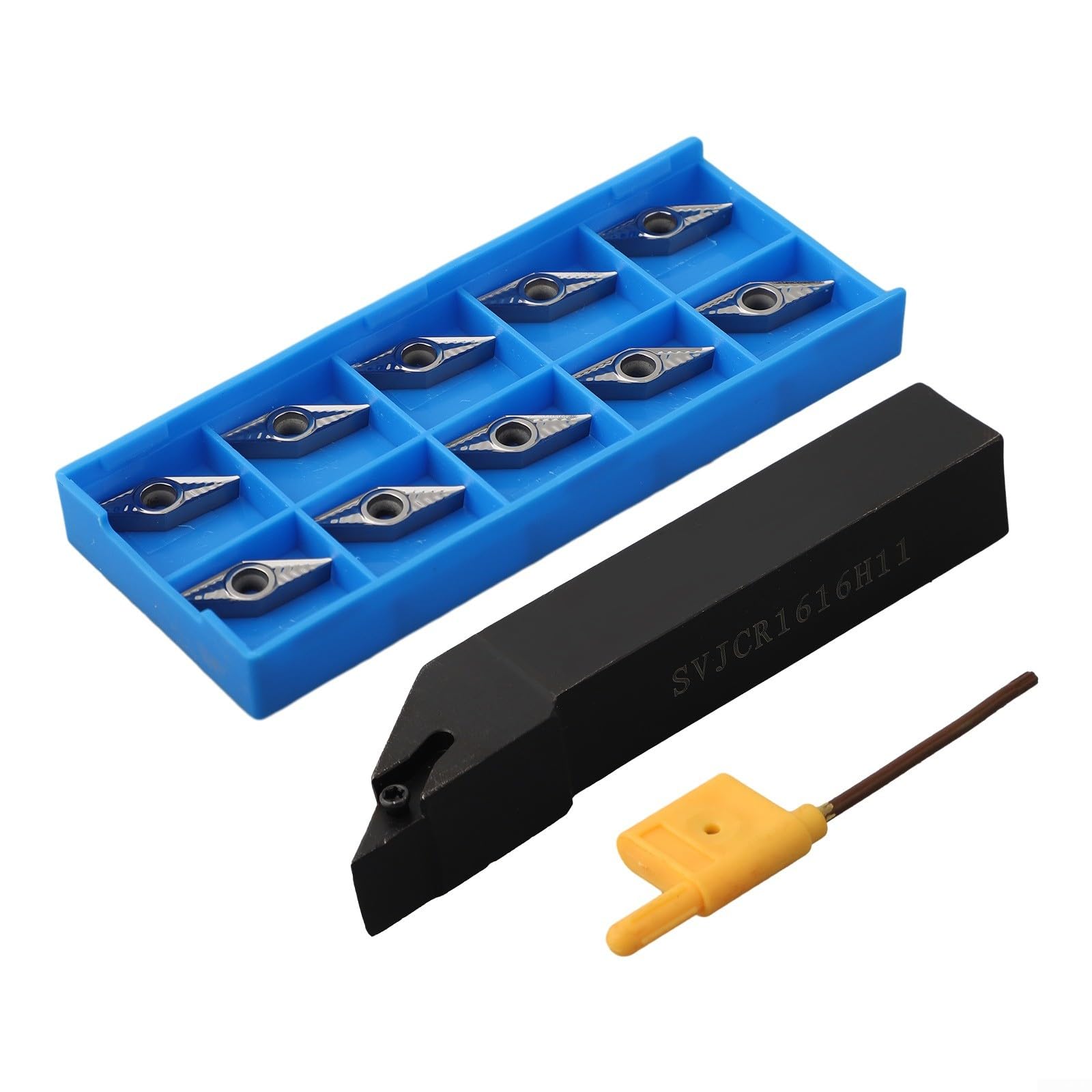 Supporto per scalpello girevole SVJCR1616H11 con 10 VCGT110304-AK piastre di taglio in metallo duro, codolo 16 x 16 mm, per tornitura longitudinale e finitura di alluminio e ghisa