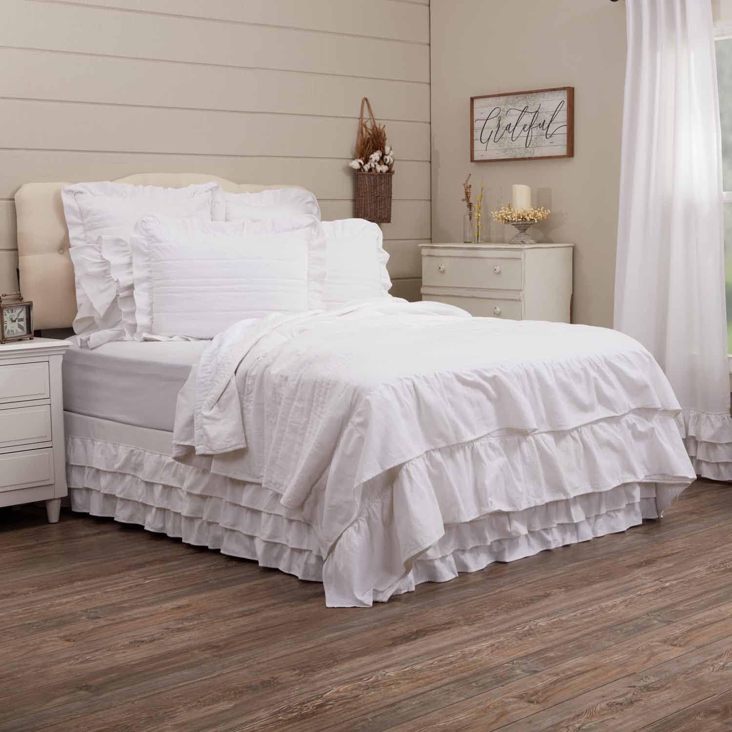Piper Classics Serenity King Quilt, 105" W x 95" L, Crisp White Ruffled Quilted Bedding, Cottage, Vintage, Farmhouse, Shabby Chic