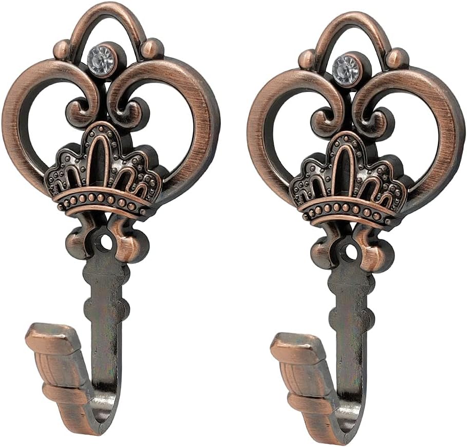 Crown Curtain Wall Hook Household Clothes Hanging Hook Window Drapery Medallion Holdbacks, Curtain Tiebacks, Wall Hook, Tassel Holder 1 Double (Gold)