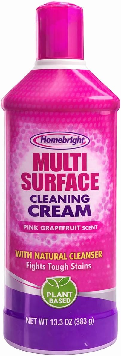 HOMEBRIGHT Multi-Surface Cleaning Cream, Pink Grapefruit Scent, Natural Cleanser, Liquid, 13.5 oz