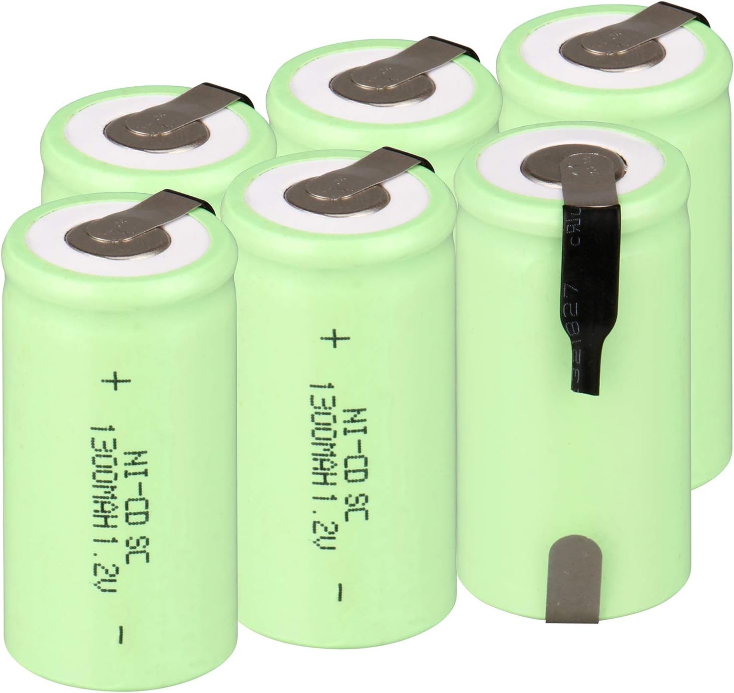 6-Pack Rechargeable Ni-Cd Sub C SC 1300mAh High-Capacity Batteries with Tabs for Electronic Devices UK, Battery Pack