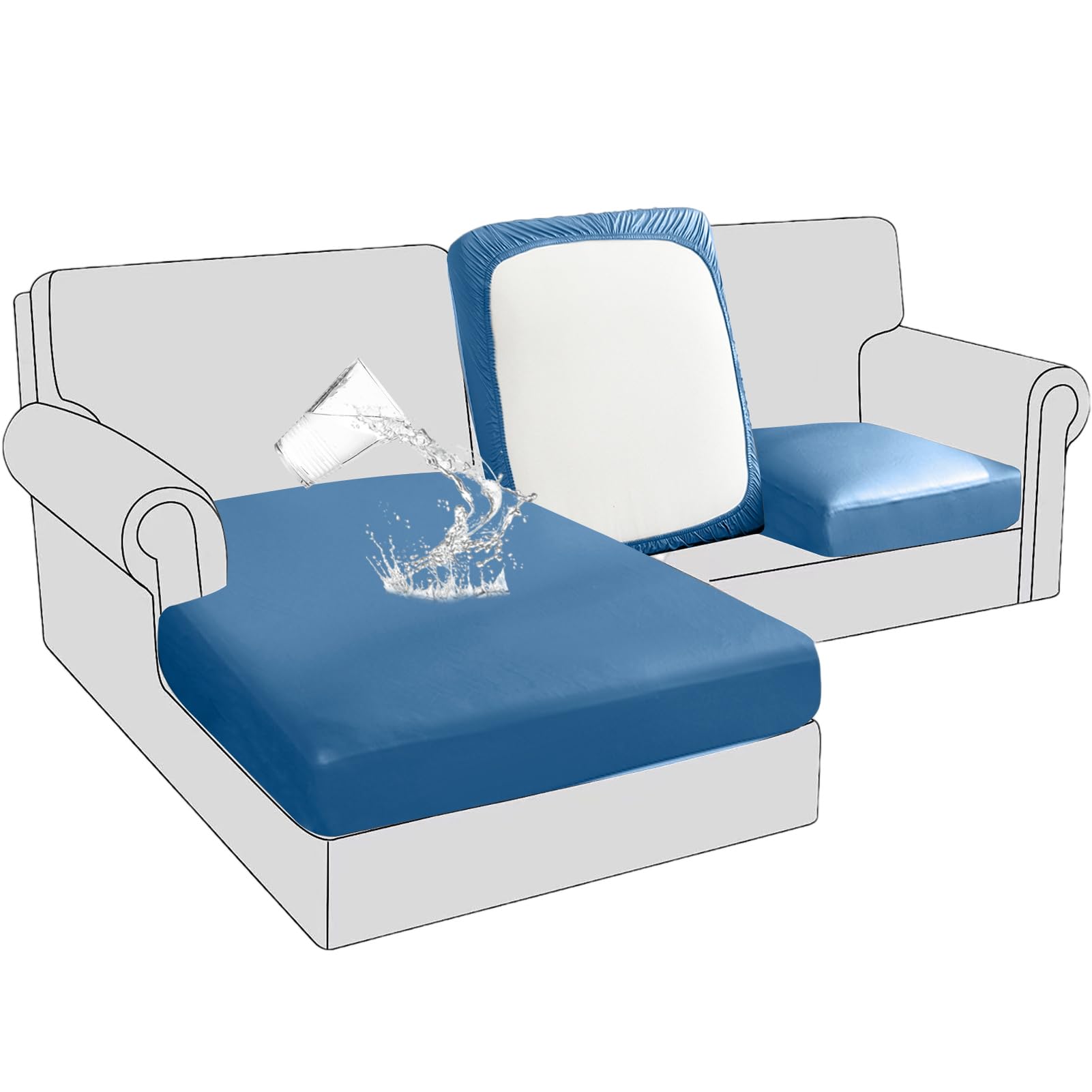 BXFUL PU Sofa Seat Cushion Covers Leather Seat Cushion Protector Waterproof Furniture Protector Sofa Seat Sofa Slipcover with Elastic Bottom (1-Seater,Light Blue) โ image 1