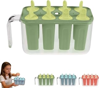 Popsicles Molds, 8 Cavity Freezer Tray Reusable Silicone Ice Pop Make Jelly Molds, DIY Ice Container for Kids Homemade Desserts Bar Kitchen Freezer Use (Green)