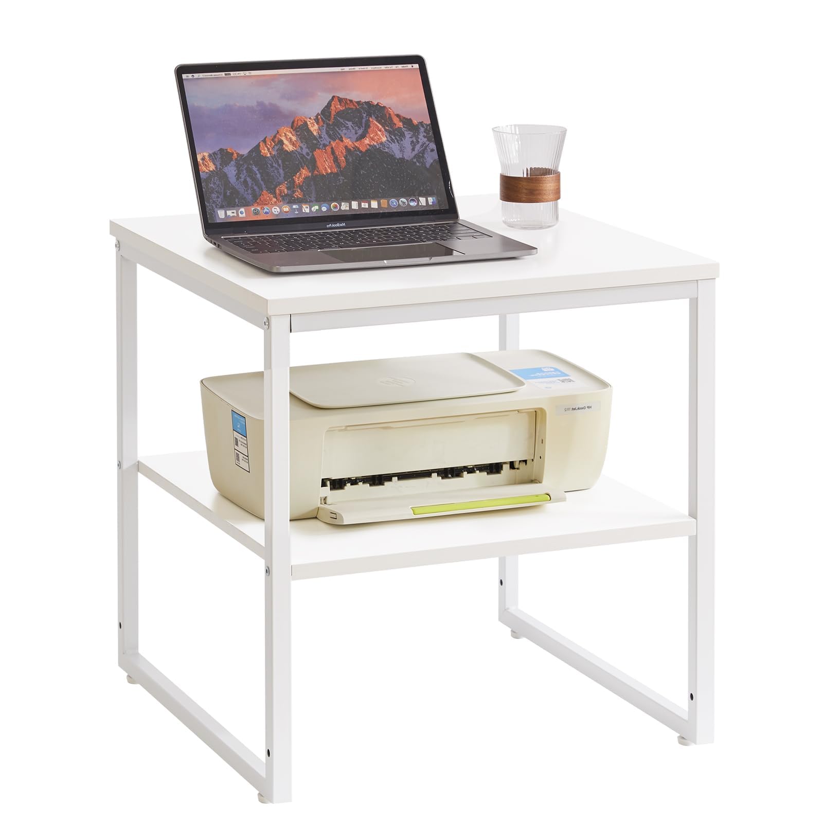 Aibiju Large End Table for Living Room, Small Table Stand 20 Inch, Fridge Stand Printer Table with Adjustable Shelf, Square Tea Coffee Table for Office White YD-TM153W โ image 1