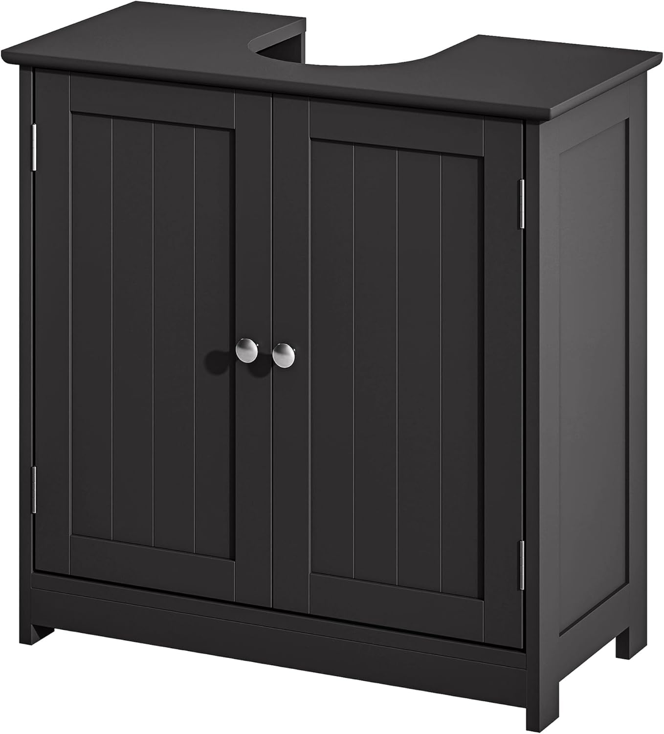 Black Under Sink Bathroom Cabinet, Freestanding Bathroom Vanity Base with Double Doors & Adjustable Shelf, U-Shaped Cutout Bathroom Storage Organizer Cabinet, 23.5 x 11.75 x 23.5 Inch