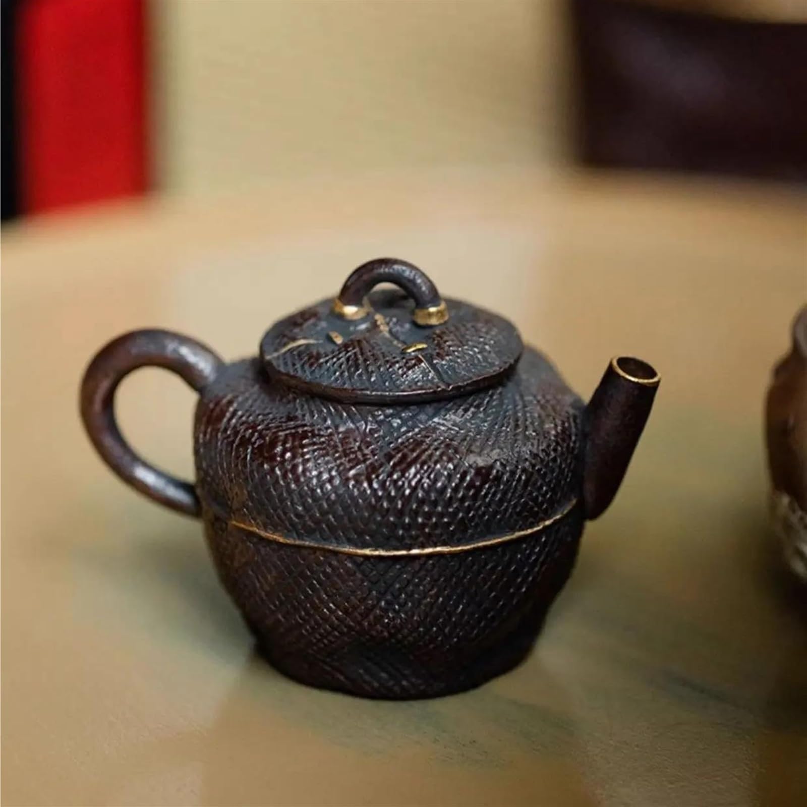 Zestaw do parzenia herbaty z porcelany 110 ml, antyczny czerwony złoty dzbanek z grubej ceramiki, domowy czajnik z zaparzaczem, ozdoby kawiarniane, japoński stary zestaw do parzenia herbaty z gliny