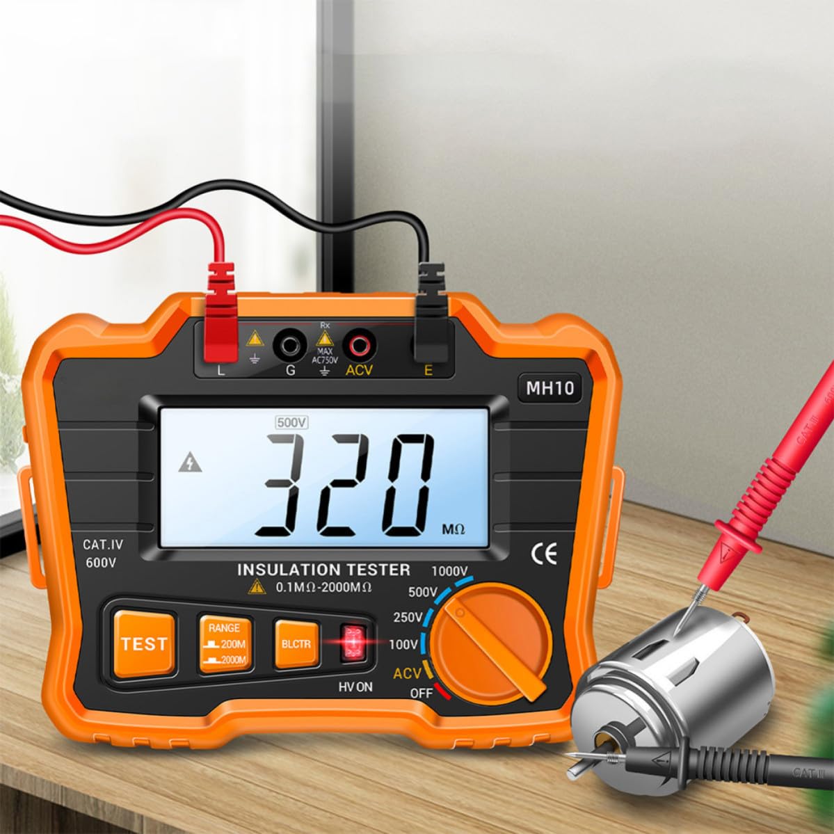Medidor de Resistencia de Aislamiento Eléctrico Pantalla Lcd Retroiluminada, Fácil, Carcasa Abs y Goma para Reparación y Verificación de Cables y Capacitores