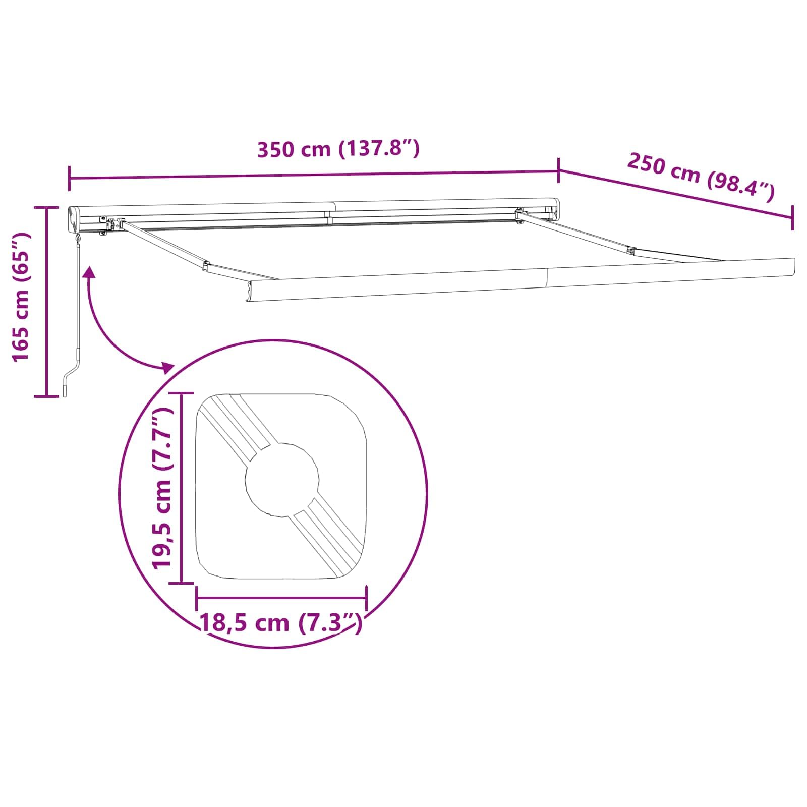 Tenda da Sole Retrattile Manuale 350x250 cm Alluminio Nero | Copertura parasole per giardino e terrazza con tessuto in poliestere resistente ai raggi UV e struttura robusta.