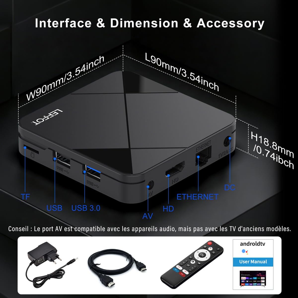 4K - Custodia Android TV, LEFFOT Android 14.0 TV Box 2026, 2GB RAM + 16GB ROM | Custodia IP-TV Streaming con controllo vocale, WiFi 6, BT 5.4, USB 3.0 HDR10, RK3518 Quad-Core A53