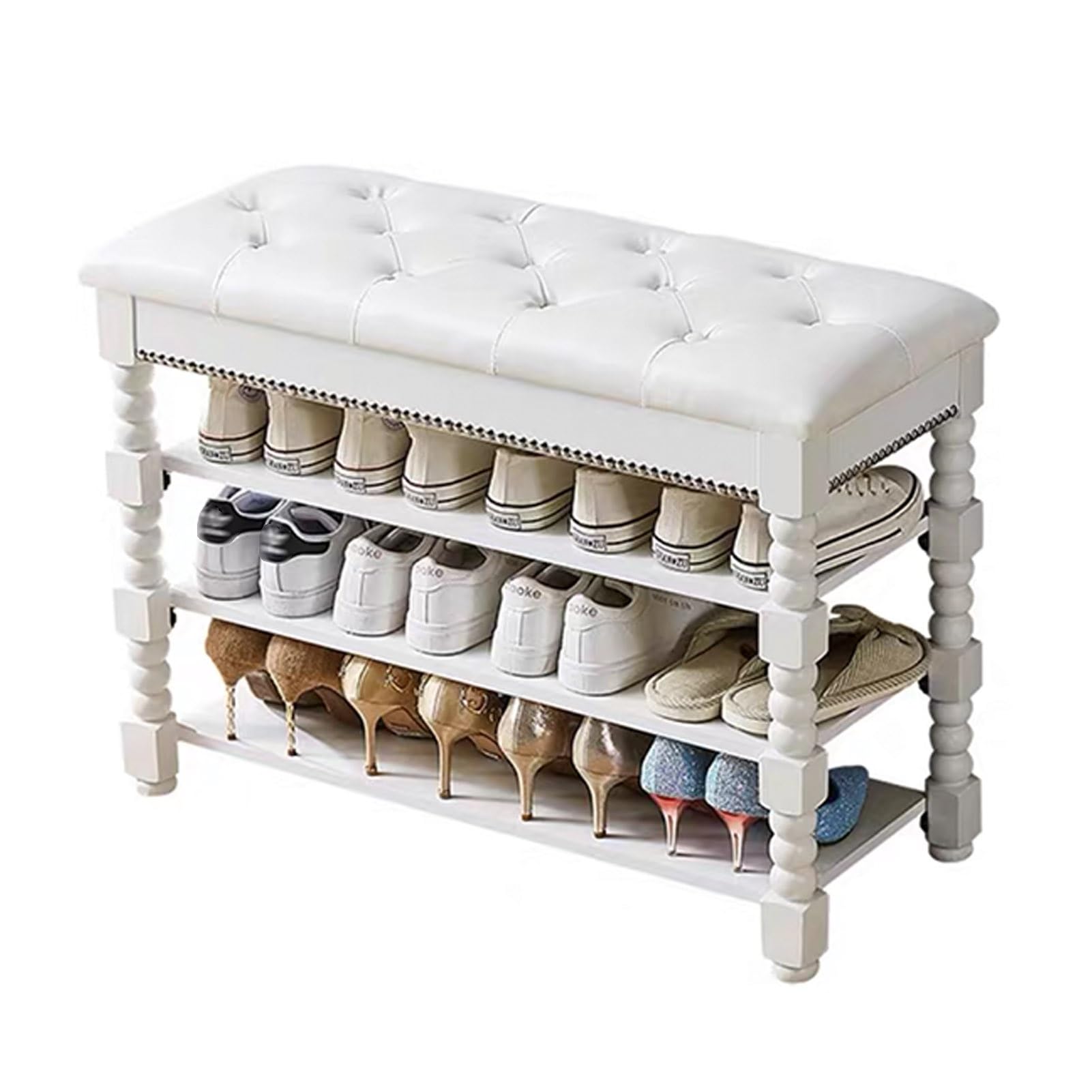 GDMDPTE Multi-Function Shoe Rack Bench Adjustable Solid Wood Shoe Storage with Cushion Flip Lid nizer for Entryway 23.6" White Shoe Bench with Shelves
