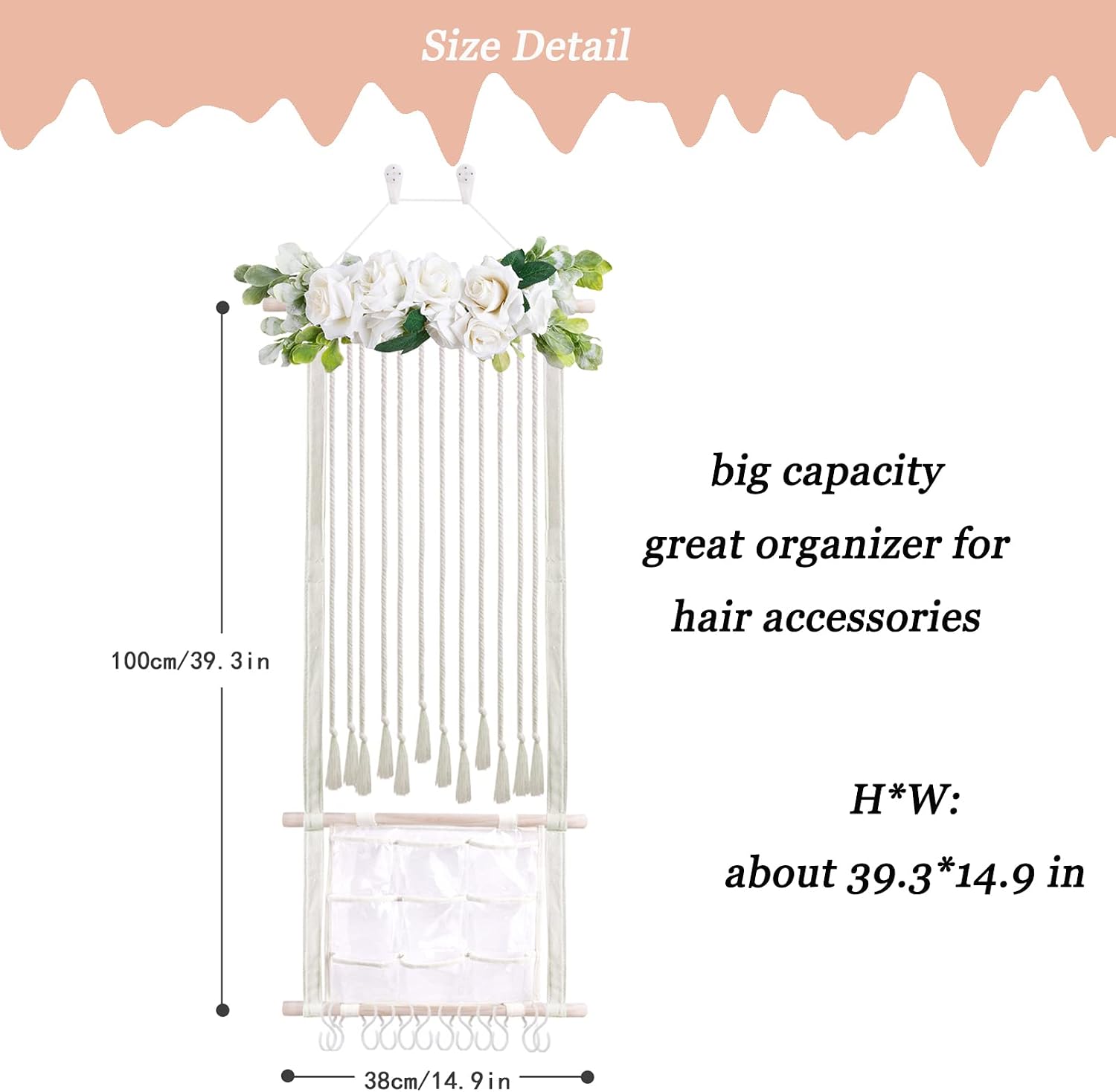 Headband Holder for Girls Hair Bows, Large Capacity Baby Headbands Organizer Storage Hair Clips Hanger Storage Flower Crown Bow Holder Wall Door Hanging Decor for Nursery Room