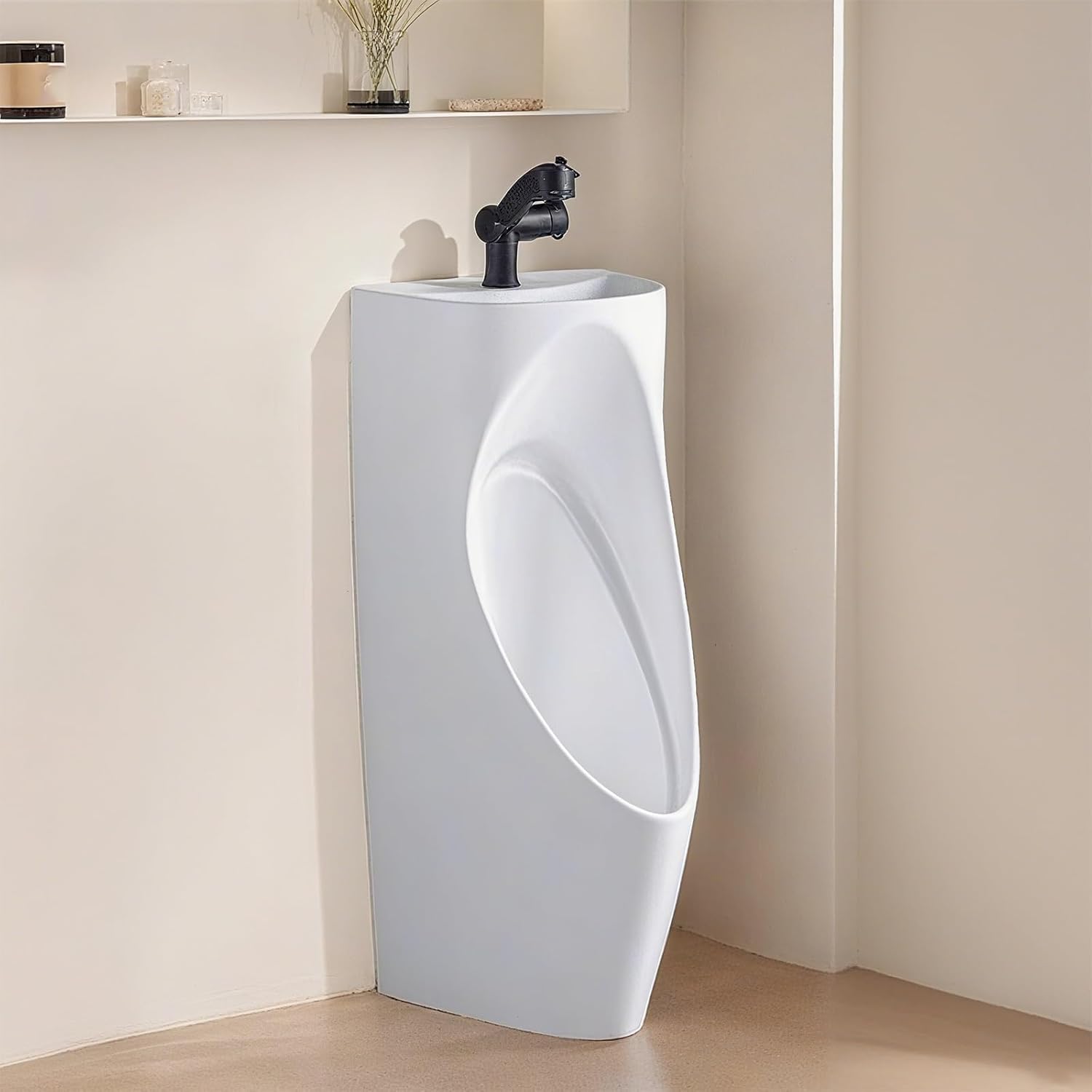 Floor-Standing Ceramic Urinals for Men, with Wash Basin and Faucet, Splash-Proof Male Urinal Anti-Odor Design, for Schools/Public Places