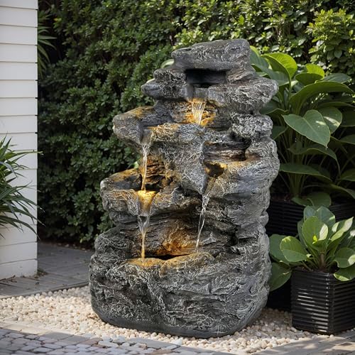 Merax 5-Tiered Concrete Tall Slim Fountain – 23.85" H LED