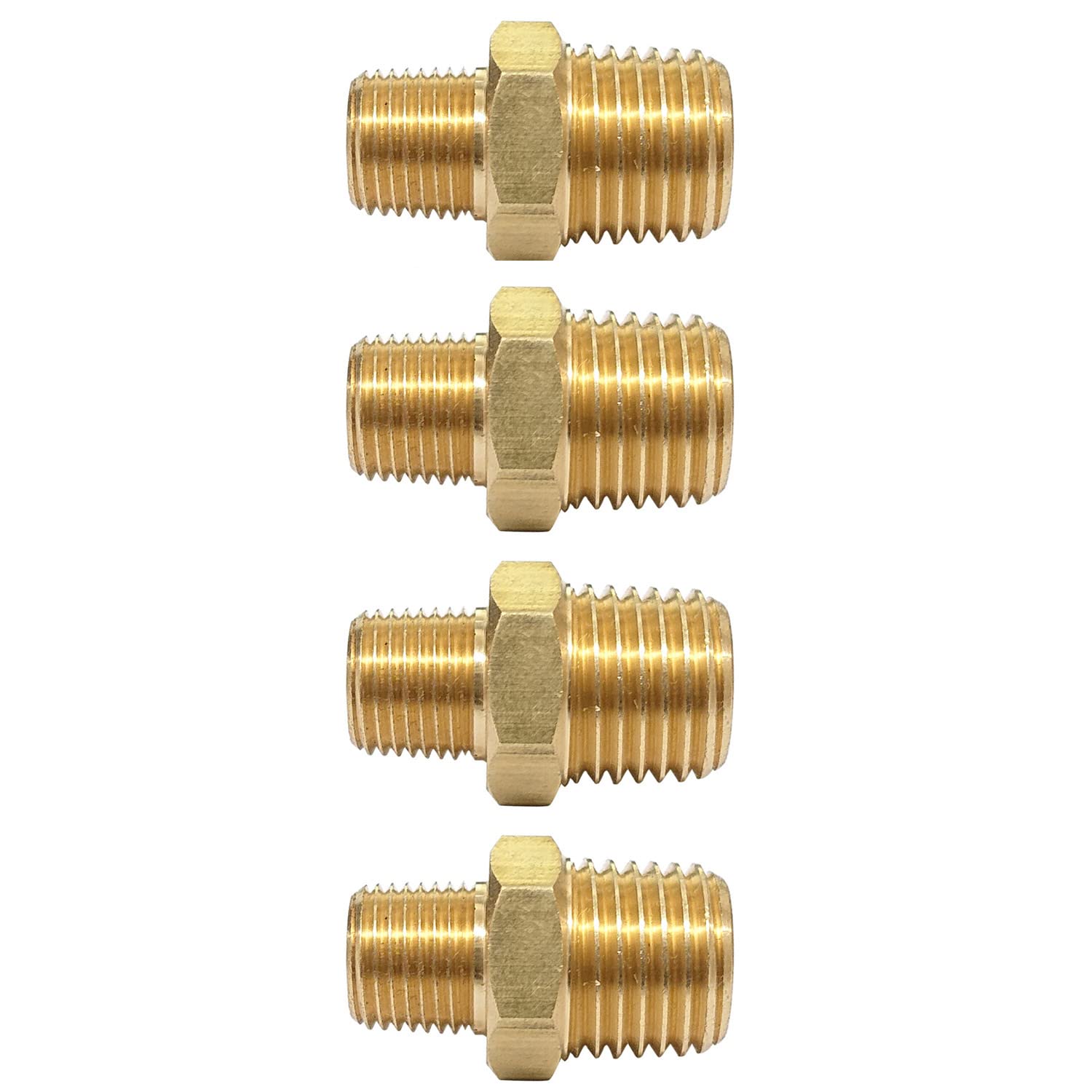 T TANYA HARDWARE Brass Reducing Hex Nipple, 1/4" NPT Male Pipe x 1/8" NPT Male Pipe (4 Piece)