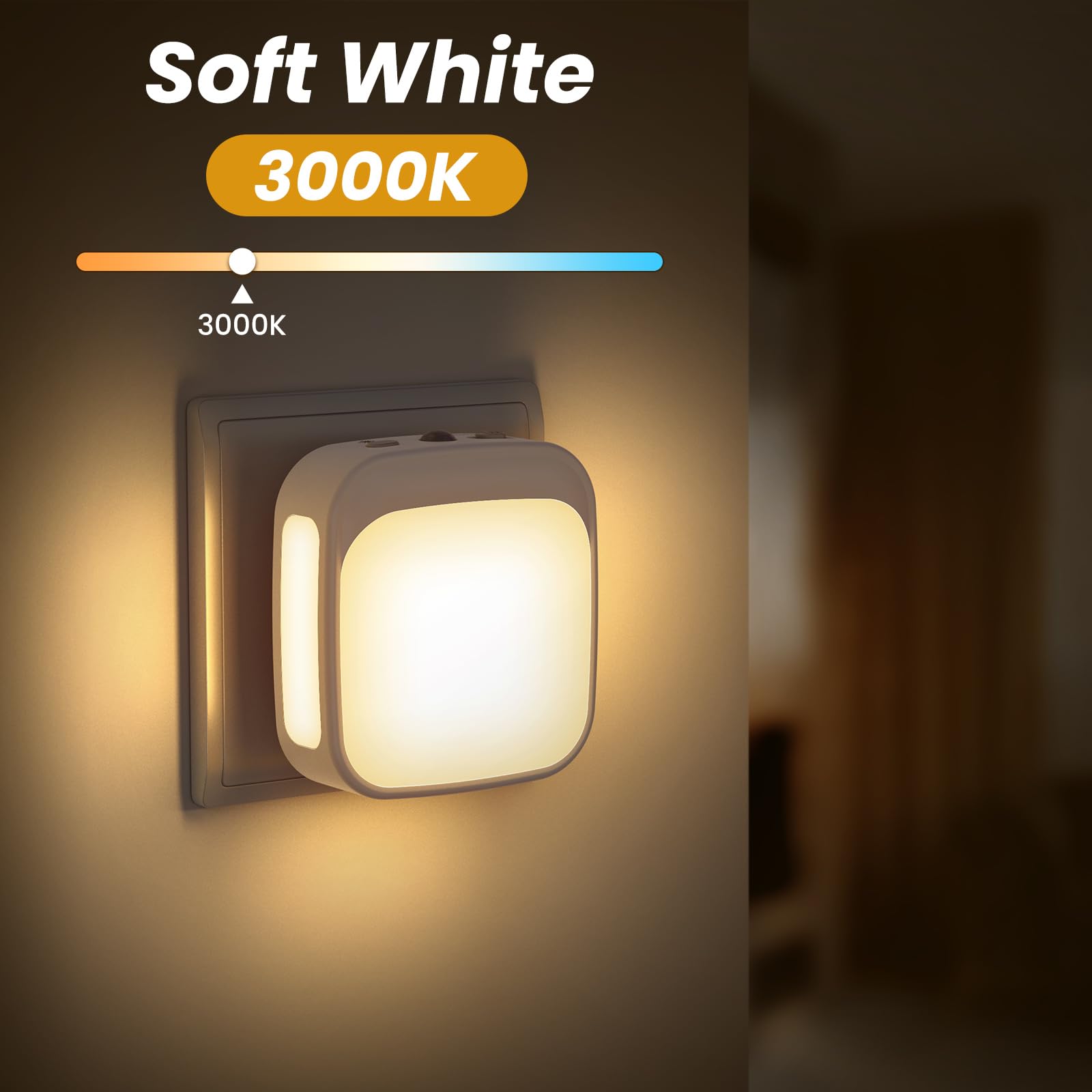 [2 Pezzi] Luce Notturna Bambini, Luce Notturna da Presa con Sensore Crepuscolare Auto, Luminosità Regolabile, Luci Notturne da Presa Bianco Caldo per Cameretta, Cucina, Corridoio, Bagno e Scale