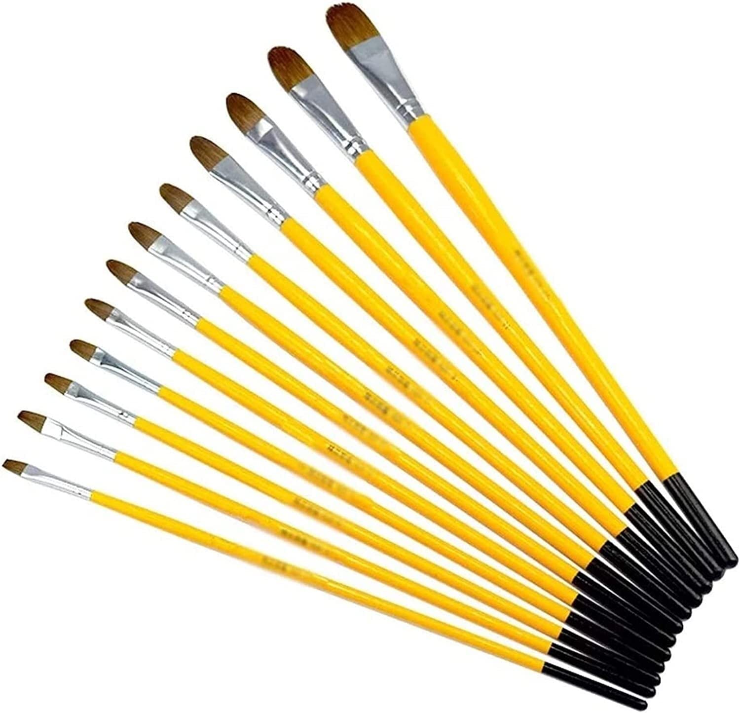 12 Pezzi/Set di pennelli con Testa di donnola, Pennello per Pittura a guazzo, Acquerello, Acrilico, Olio, pennelli per Pittura, Asta Lunga in Legno, Forniture artistiche Professionali