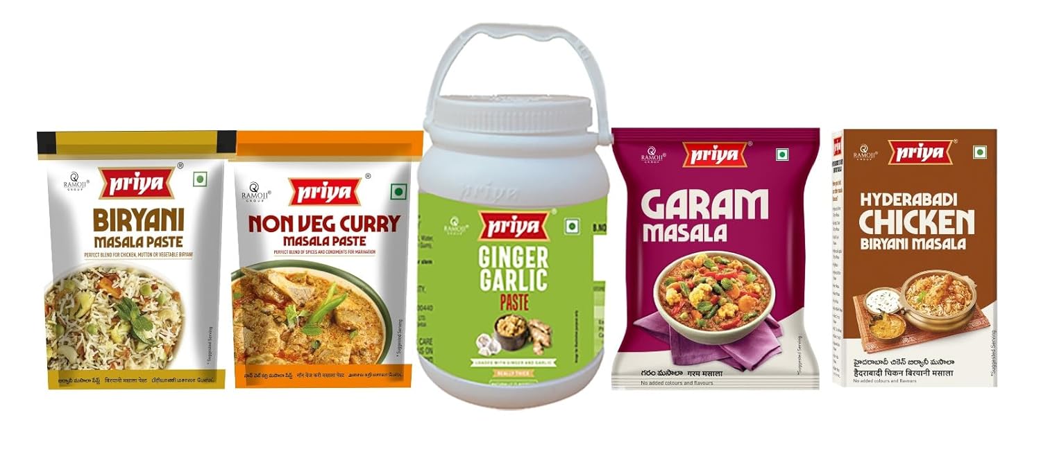 Priya Combo PackGinger Garlic Paste 1Kg,Biryani Masala Paste 100g,Non