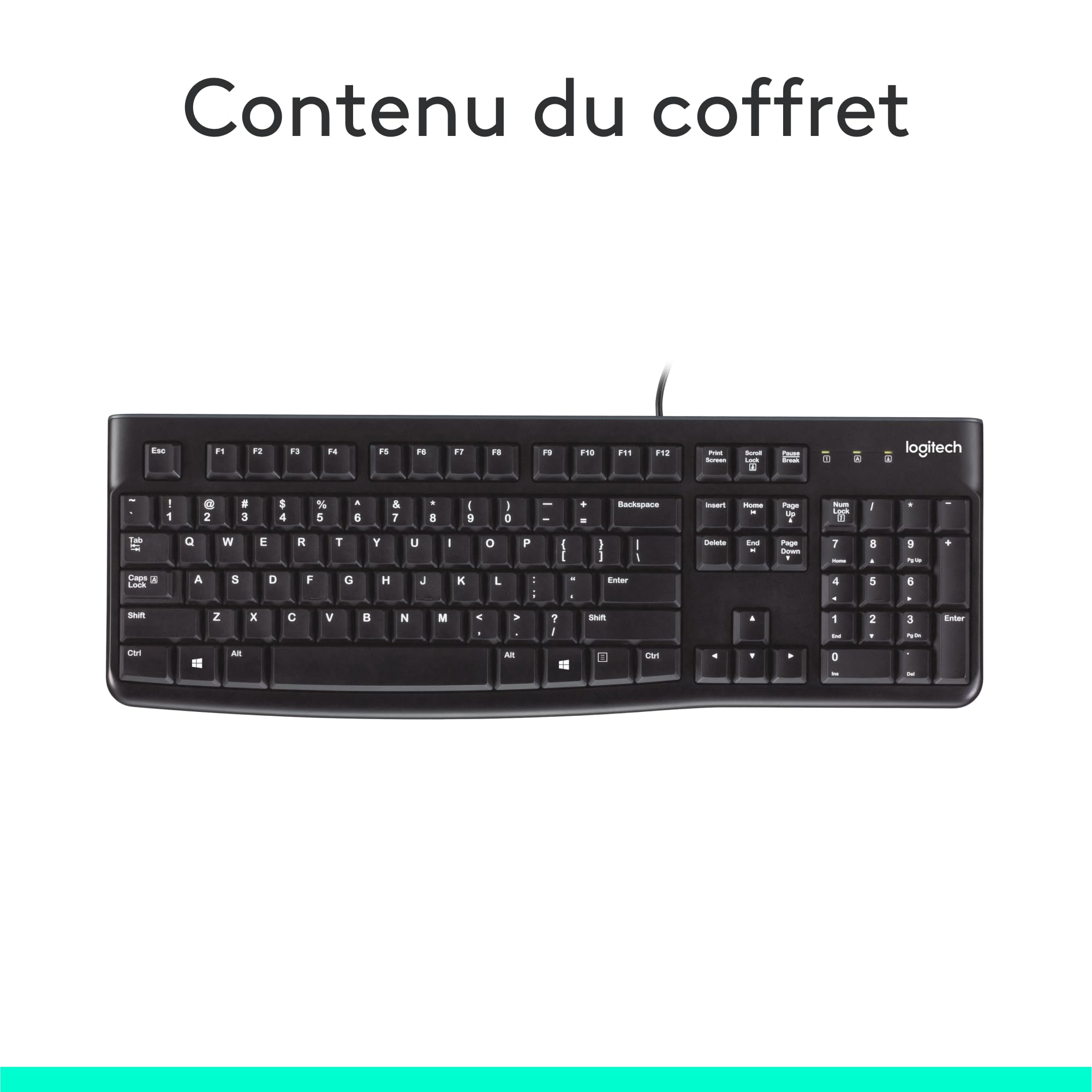 Logitech K120 Clavier Filaire pour Windows, USB Plug-and-Play, Taille Standard, Résistant Eclaboussures, Barre D'Espacement Incurvée, Compatible PC, Ordinateur Portable, Français AZERTY - Noir