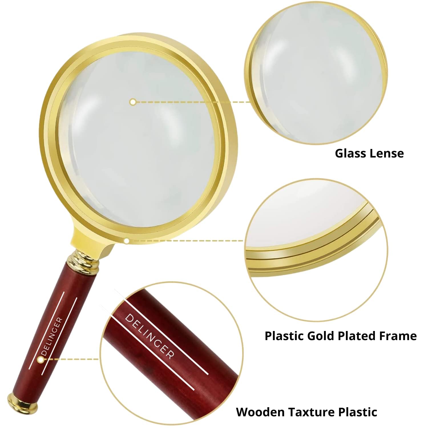 DELINGER Magnifying Lens Detachable Handle Glass Magnifier Hand for Jewelry Loupe, Book and Newspaper Reading (60MM) 3