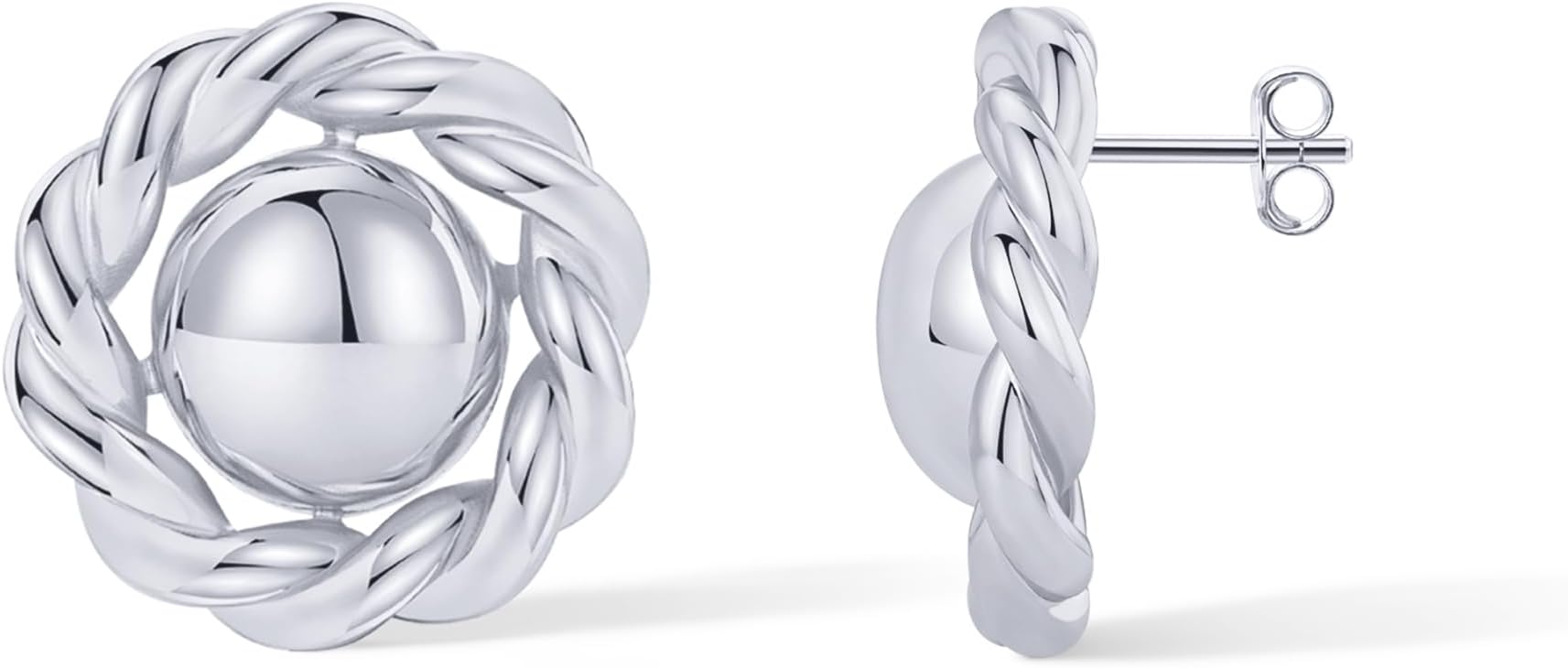 14K Gold Plated Chunky Stud Earrings for Women - Vintage Bold Statement Studs Jewelry