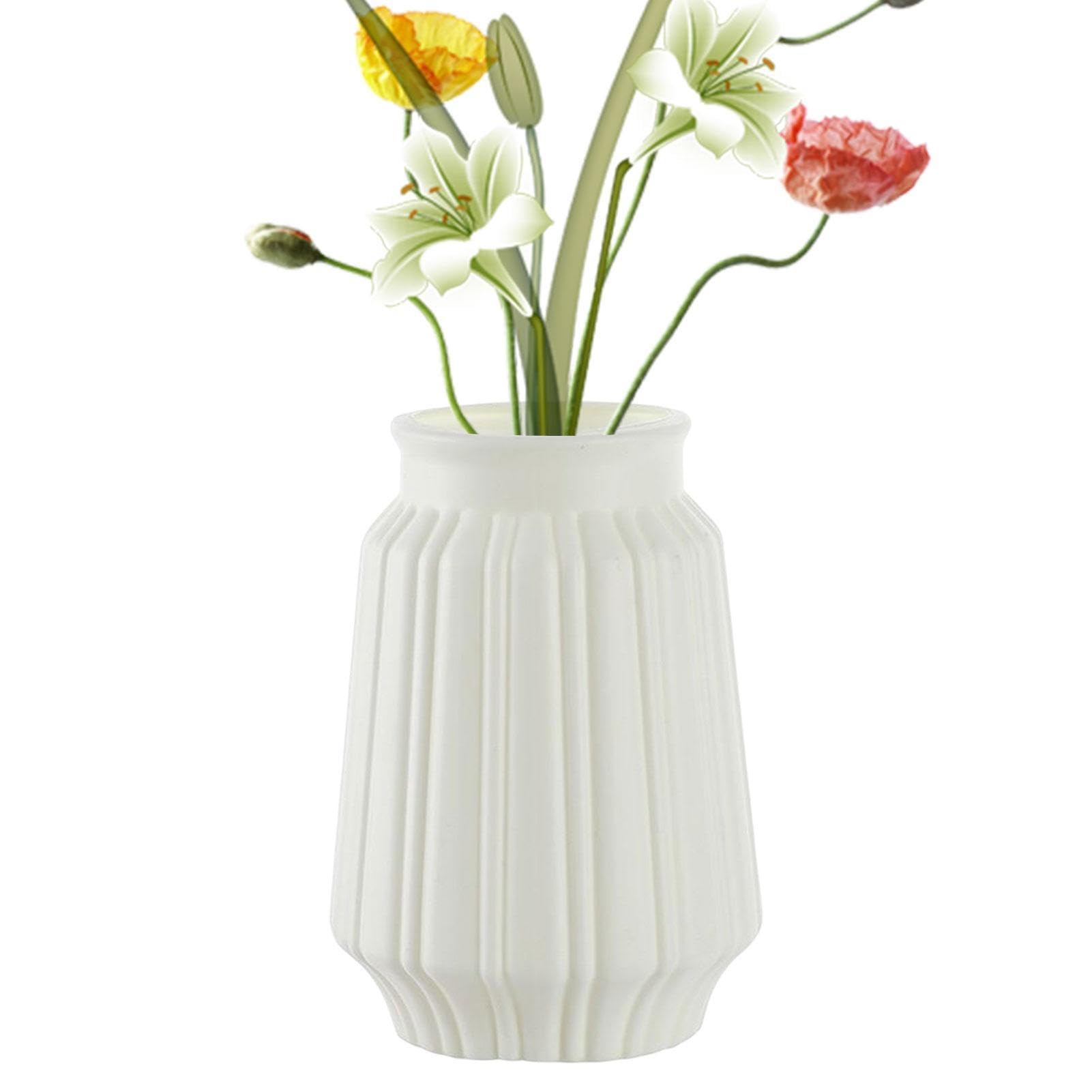 Ssdkpe White Flower Vase, 4.84 Inch Flower Vase, Farmhouse Home Rustic Decoration For Bookshelf, Mantle Fireplace, Table, Centerpieces, Shelf, And Desktop