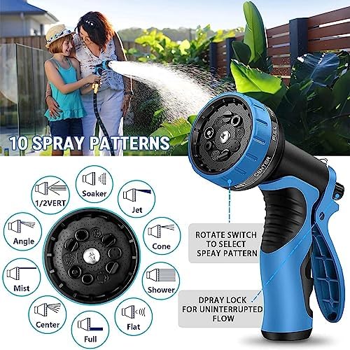 50 ft Expandable Garden Hose - Kink Free Flexible Water Hose 50ft with 10 Pattern Spray Nozzle, 3/4 Solid Brass Connectors, Retractable Latex Core - Lightweight Expanding Hose - 4