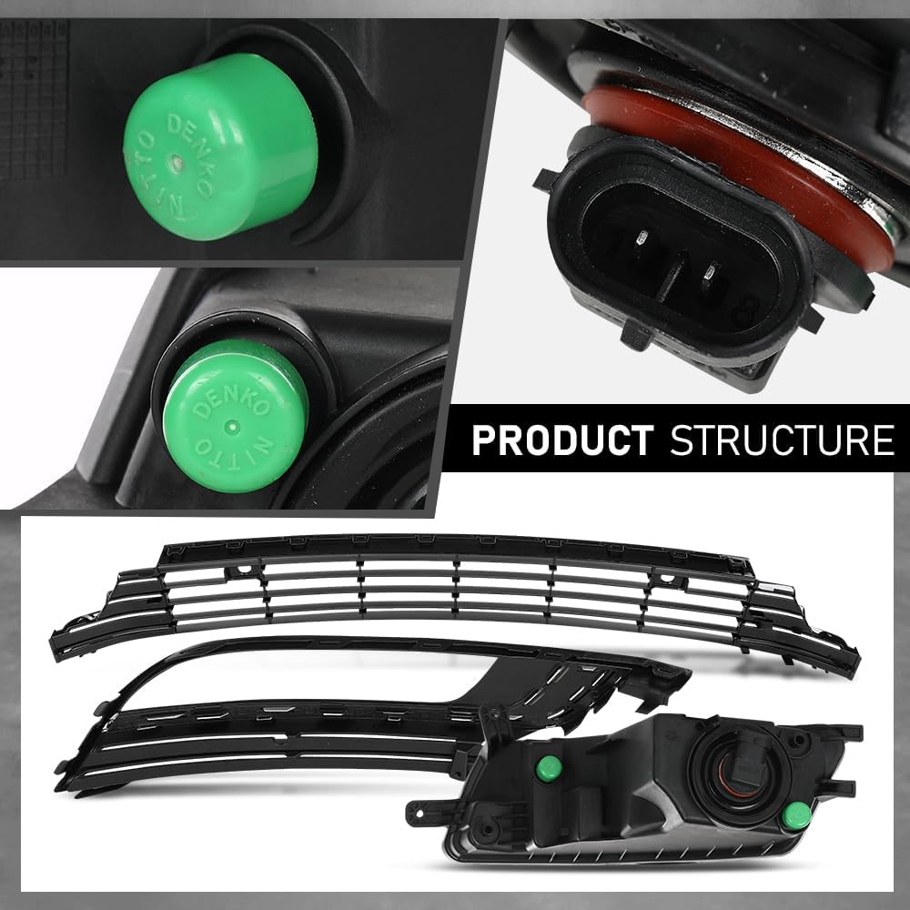G-PLUS Front Bumper Grille & Fog Lights & Fog Lamp Covers Set 5PCS, Compatible with Volkswagen CC 2013-2017, VW2592125, 3C8941700, 3C8 854 661