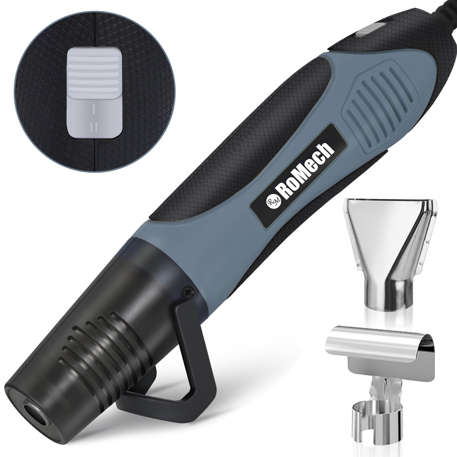 ROMECH 350W Heat Gun with 2 Nozzles, Dual Temp Heat Gun 400°F-660°F, Fast Heat Hot Air Gun with Overload Protection for DIY Craft Embossing Shrink